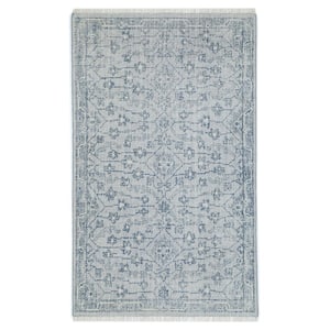 Blue 5 ft. x 8 ft. Rectangle Floral Wool, Cotton, Polyester Area Rug