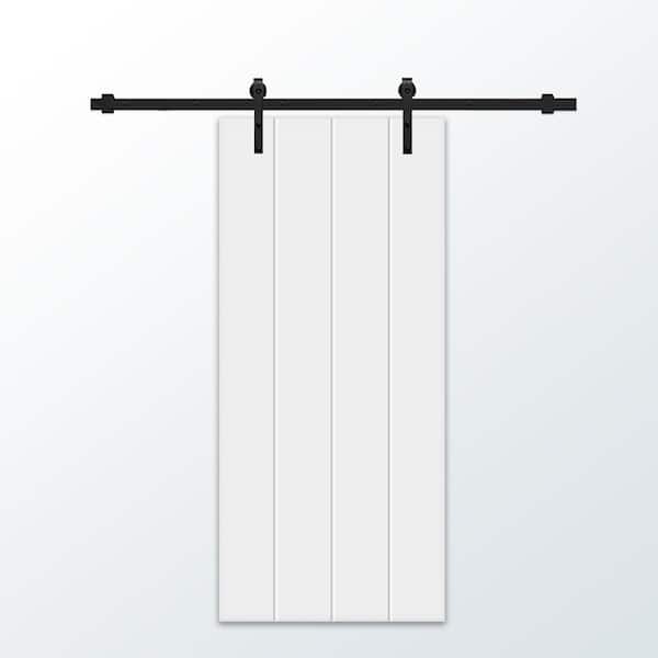 CALHOME 30 in. x 80 in. White Painted Composite MDF Paneled Interior Sliding Barn Door with Hardware Kit