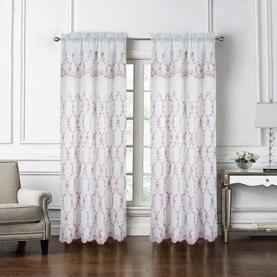 Falisha Rose 54 in. W x 84 in. L Rod Pocket Embroidered Sheer Window Curtain