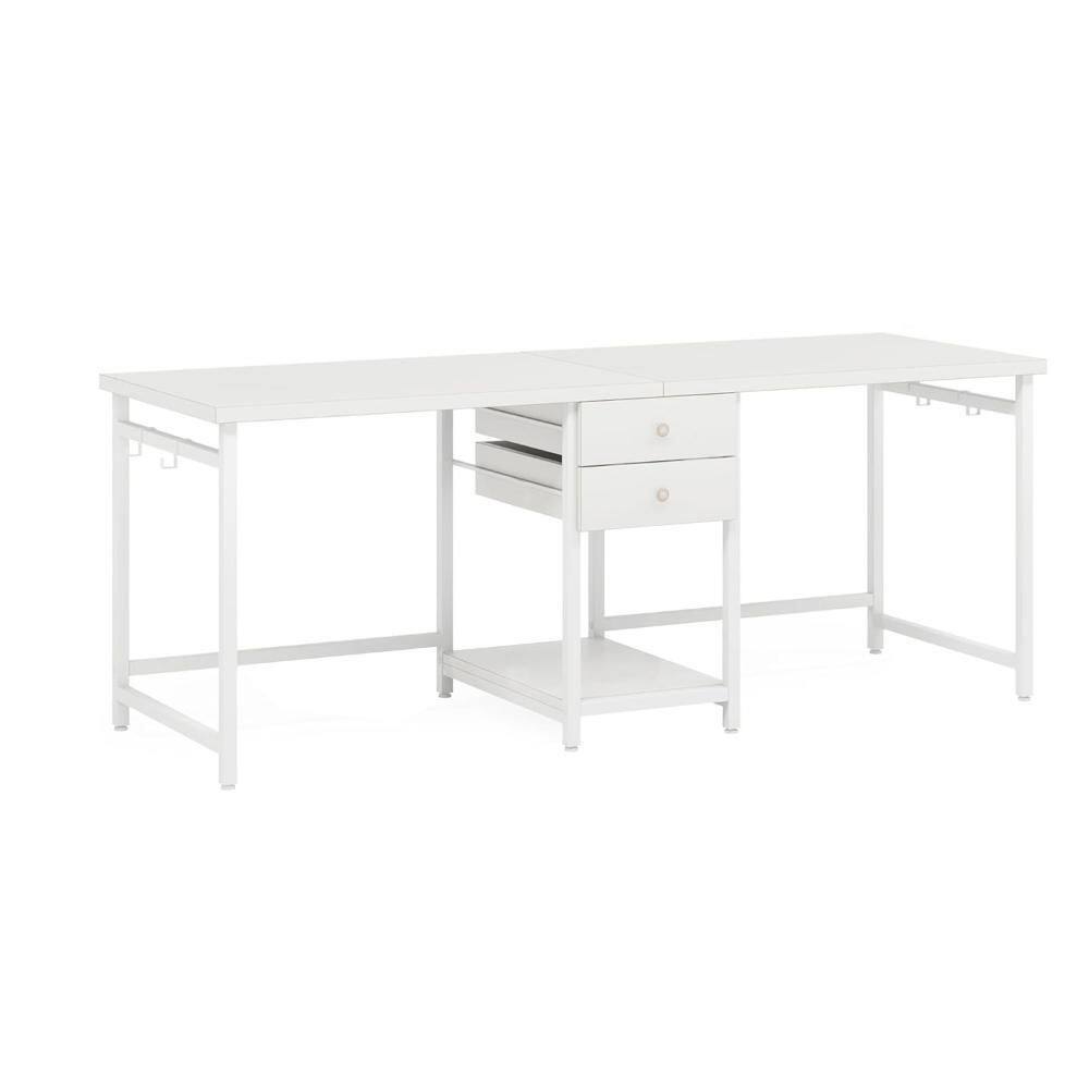 23.62 in. Rectangular Glossy White Wood 2-Drawer Writing Desk with 1 Shelf and Metal legs