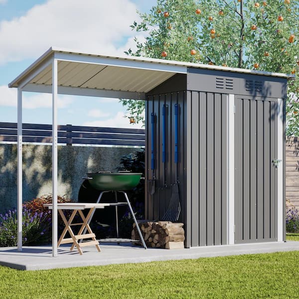 5 ft. W x 3 ft. D Grey Metal Lean-To Outdoor Storage Shed with Open Pergola for Tool Storage (15 sq. ft.)