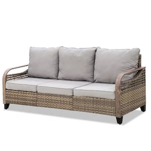 3 Seat Wicker Outdoor Patio Sofa Couch with Gray Cushions