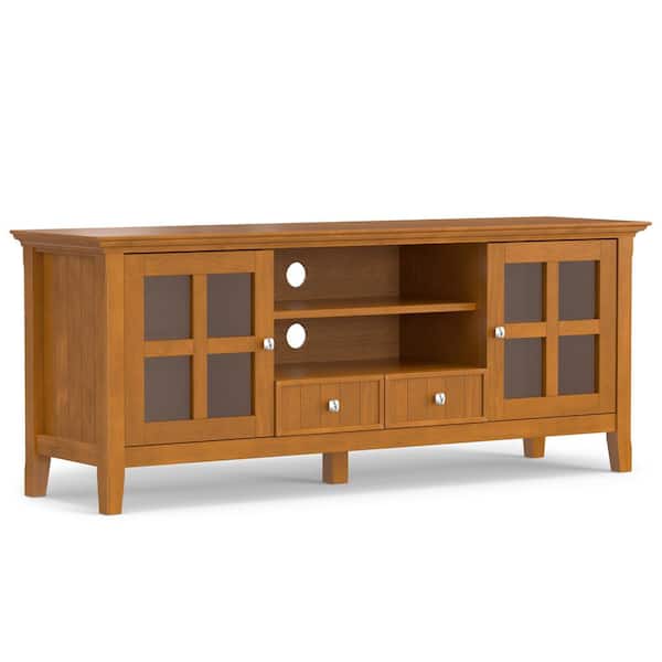 Simpli Home Acadian Solid Wood 60 in. Wide Transitional TV Media Stand in Light Golden Brown for TVs up to 65 in.