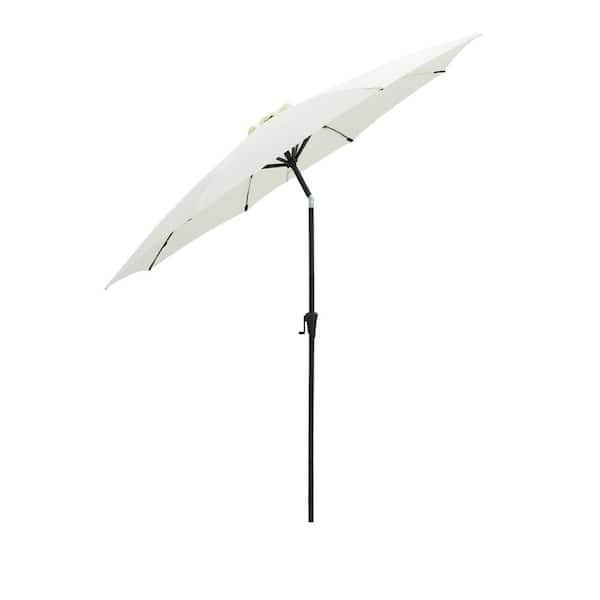 FLAME&SHADE 11 ft. Aluminum Market Push Button Tilt Patio Umbrella with Fiberglass Rib Tips in Ivory Solution Dyed Polyester