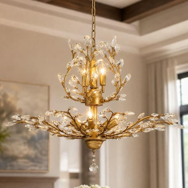 Genoci 8-Light Gold Vintage Dimmable Empire Chandelier for Kitchen