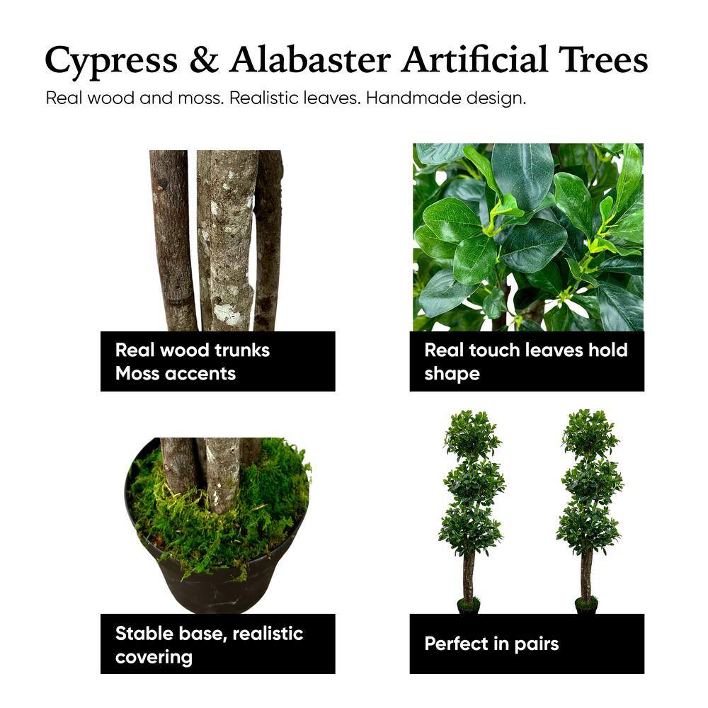 6' Artificial Bay Olive Triple Topiary Tree in Black Plastic Pot