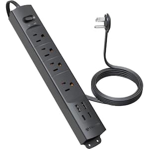 5 ft. 4-Outlet Power Strip Surge Protector with 4 USB Ports, Extension Cord and 1440J, 1625W in Black