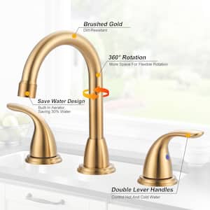 8 in. Widespread Double Handle Bathroom Faucet with Pop-Up Drain Assembly in Brushed Gold