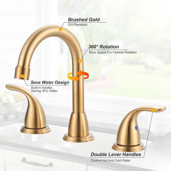 8 in. Widespread Double Handle Bathroom Faucet with Pop-Up Drain Assembly in Brushed Gold