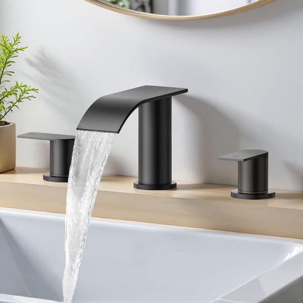 8 in. Widespread Double Handle Bathroom Faucet with Pop-Up Drain in Black