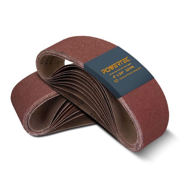 ‎POWERTEC 4 in. x 24 in. 40/80/120/180/240/320 Grits Aluminum Oxide Sanding Belt Assortment for Portable Belt Sander (18-Pack)
