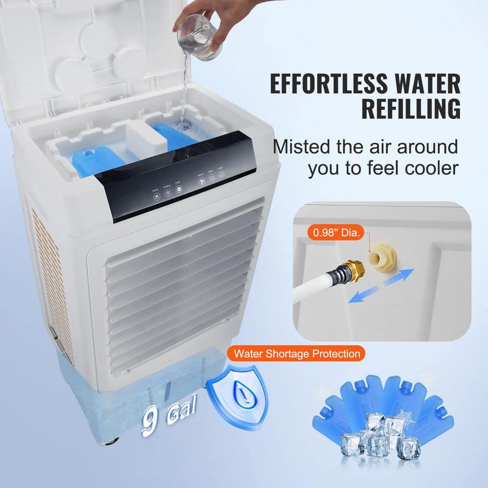VEVOR 3100 CFM White Portable Evaporative Air Cooler with Remote Control