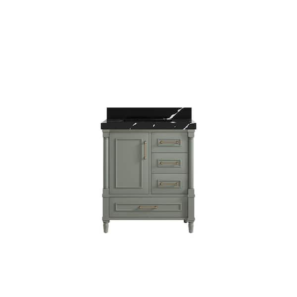 Willow Collections Hudson 30 in. W x 22 in. D x 36 in. H Single Sink Bath Vanity Center in Evergreen with 2 in. Calacatta Black Quartz Top