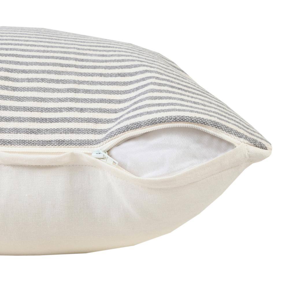 Coastal Off-White and Gray Striped Cotton 20" Square Throw Pillow
