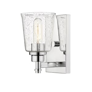 Bohin 5 in. 1-Light Chrome Wall Sconce Light with Glass Shade