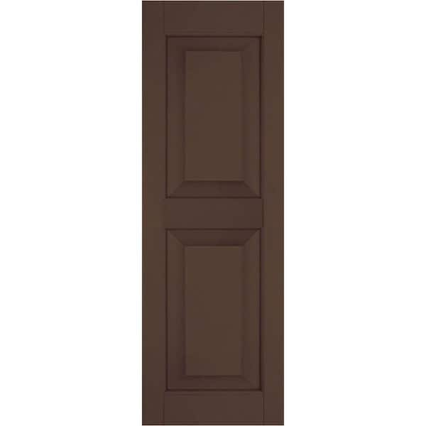 Ekena Millwork 12 in. x 37 in. Exterior Real Wood Pine Raised Panel Shutters Pair Tudor Brown