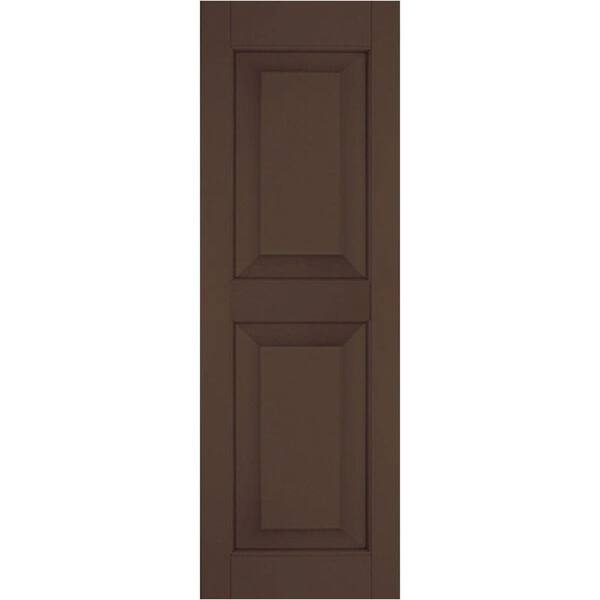 Ekena Millwork 12 in. x 74 in. Exterior Real Wood Pine Raised Panel Shutters Pair Tudor Brown