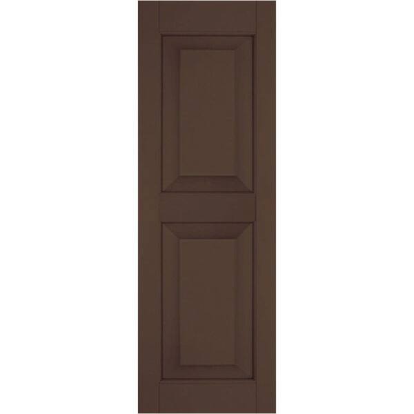 Ekena Millwork 15 in. x 72 in. Exterior Real Wood Western Red Cedar Raised Panel Shutters Pair Tudor Brown