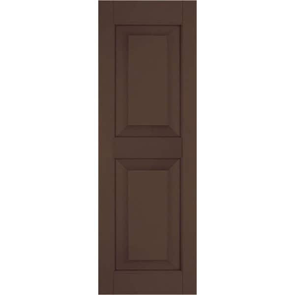 Ekena Millwork 18 in. x 35 in. Exterior Real Wood Sapele Mahogany Raised Panel Shutters Pair Tudor Brown