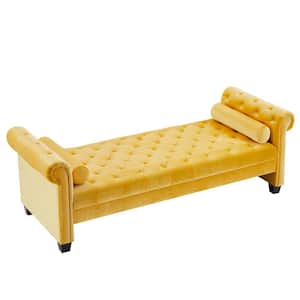 Yellow Rectangular Large Tufted Sofa Stool with Pillows Ottoman