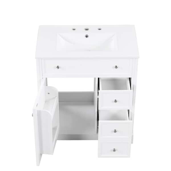 grossag 30 in. W x 18.3 in. D x 34 in. H Freestanding White Bath Vanity with White Ceramic Top and Single Sink