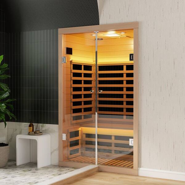 Luxury Low EMF 2-Person Hemlock Far Infrared Indoor Sauna with 7 Heaters, Double Glass Doors, Bluetooth, and LCD Control
