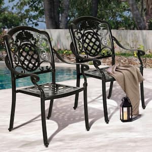 Patio Outdoor Cast Aluminum Dining Chairs with Ergonomic Armrest and Adjustable Foot Pads for Garden (2-Pack)