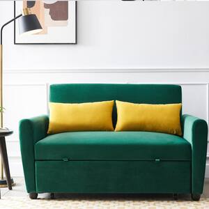 55 in. Green Velvet 2-Seats Full Size Pull-Out Sleeper Sofa Bed with 2-Pillows