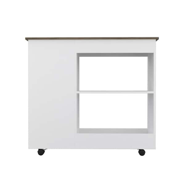 Amucolo White MDF Wood Kitchen Cart with 2-Storage Shelves, 3-Side Shelves 4-Casters