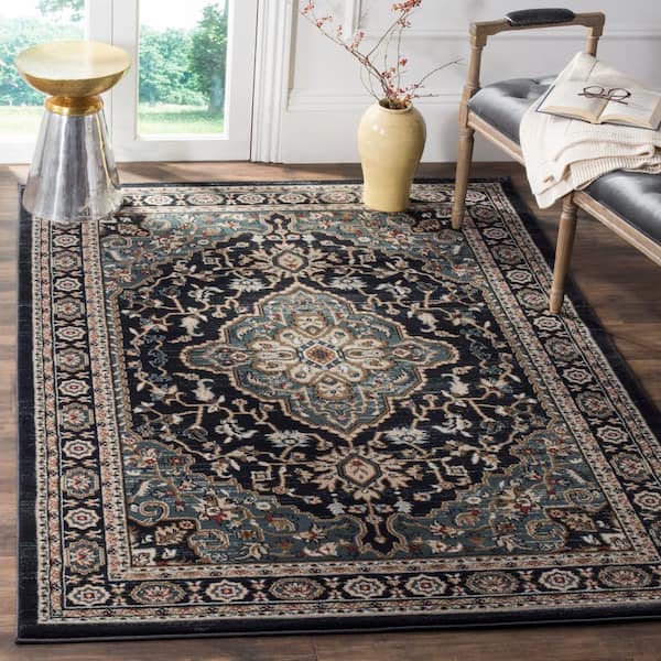Lyndhurst Anthracite/Teal 4 ft. x 6 ft. Border Area Rug
