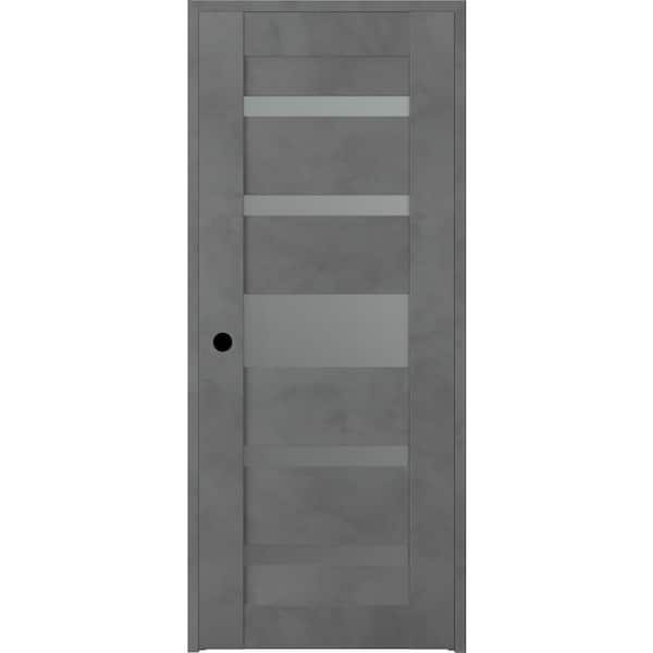 Belldinni Vona 07-05 24 in. x 80 in. Right-Handed 5-Lite Frosted Glass Solid Core Dark Urban Wood Single Prehung Interior Door