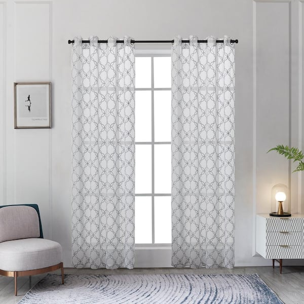 Lyndale Decor Amelia 120 in.L x 52 in. W Sheer Polyester Curtain in Silver