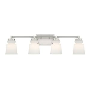 32 in. W x 8.5 in. H 4-Light Brushed Nickel Bathroom Vanity Light with Frosted Glass Shades