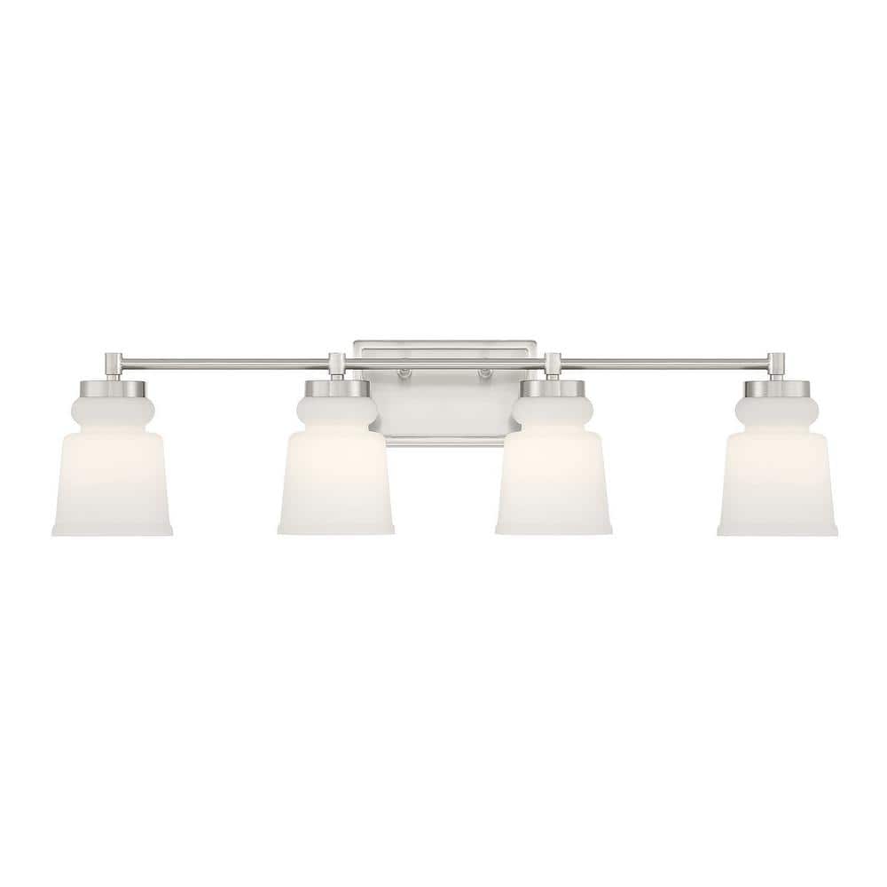 32 in. W x 8.5 in. H 4-Light Brushed Nickel Bathroom Vanity Light with Frosted Glass Shades price history on PriceWatchPro