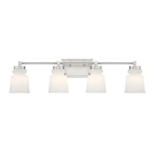 32 in. W x 8.5 in. H 4-Light Brushed Nickel Bathroom Vanity Light with Frosted Glass Shades