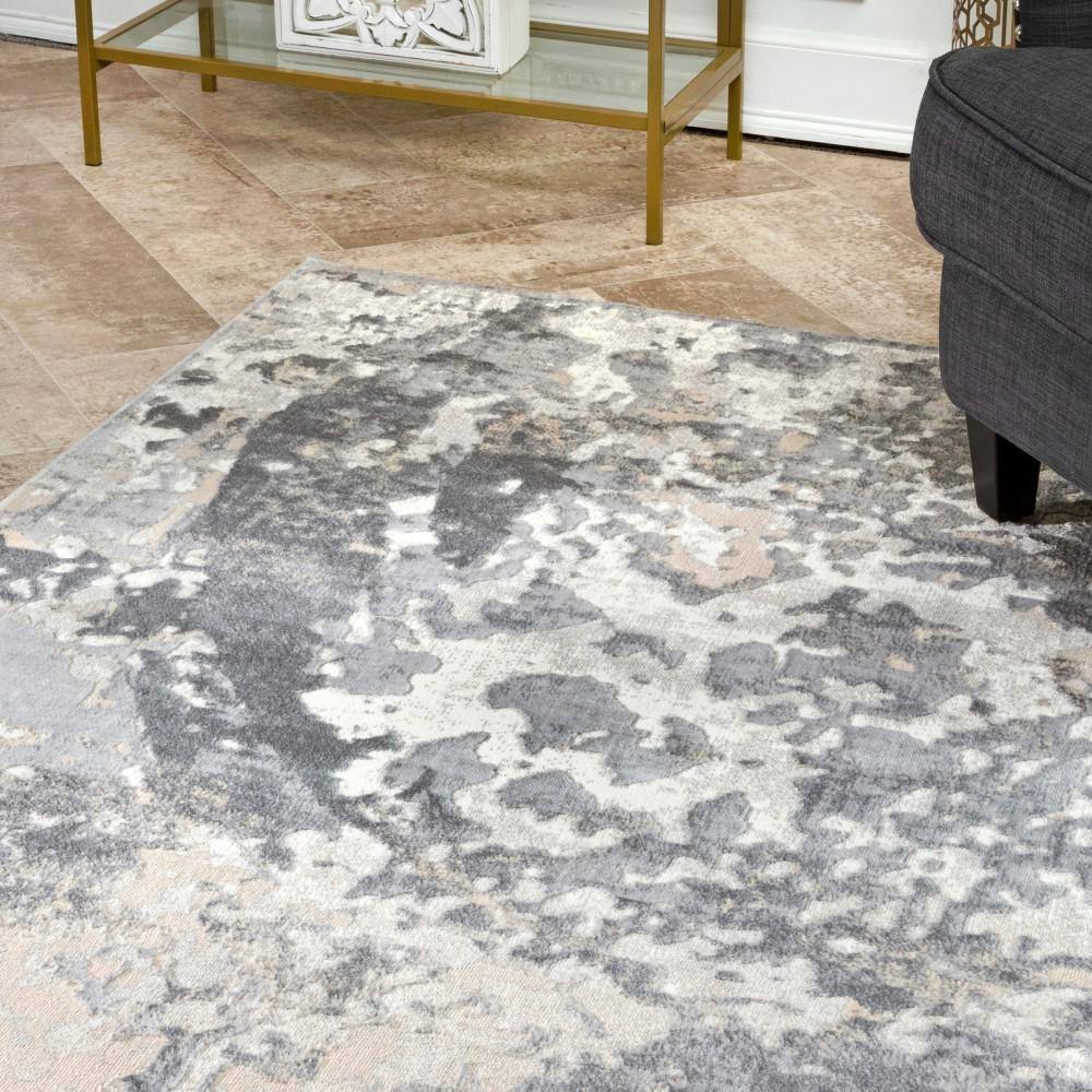 Gray Abstract Synthetic Easy Care 3' x 5' Area Rug