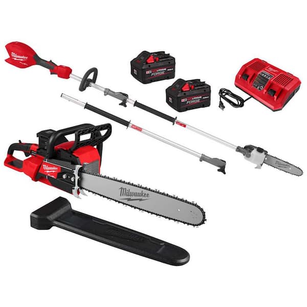 M18 FUEL 18V Brushless Cordless 20 in. Dual Battery Chainsaw Kit w/ M18 QUIK-LOK Polesaw, (2) 8.0 Ah Batteries, Charger