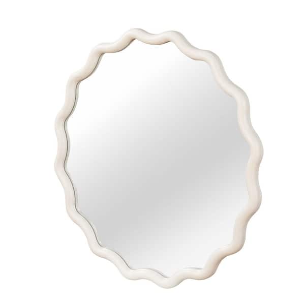 Ami White 36 in W x 36 in. H Bohemian Irregular Wood Framed Decorative Mirror