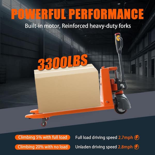 24V/20AH Lithium Battery Powered 3300 lbs. 48 in. x 27 in. Fork Electric Pallet Jack Truck Orange