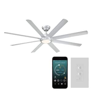 Hydra 80 in. LED Indoor/Outdoor Titanium Silver 8-Blade Smart Ceiling Fan with 3000K Light Kit and Wall Control
