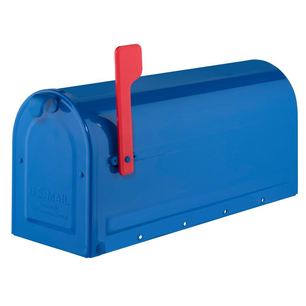 Medium Blue Galvanized Steel Post Mount Mailbox