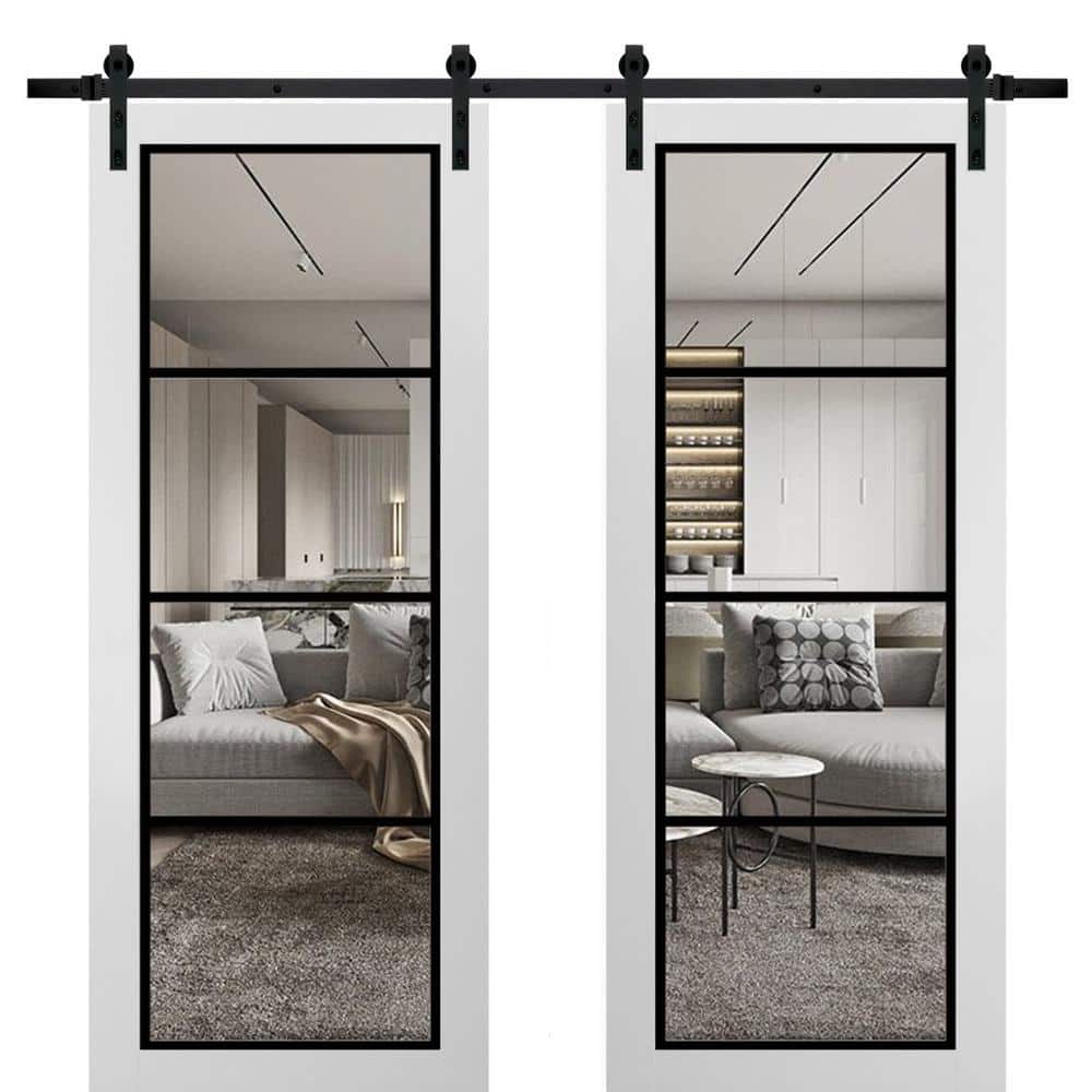 Assemble Required 30 in. x 80 in. 2-Panel Clear Glass White Solid Wood Sliding Barn Door with Hardware Kit price history on PriceWatchPro