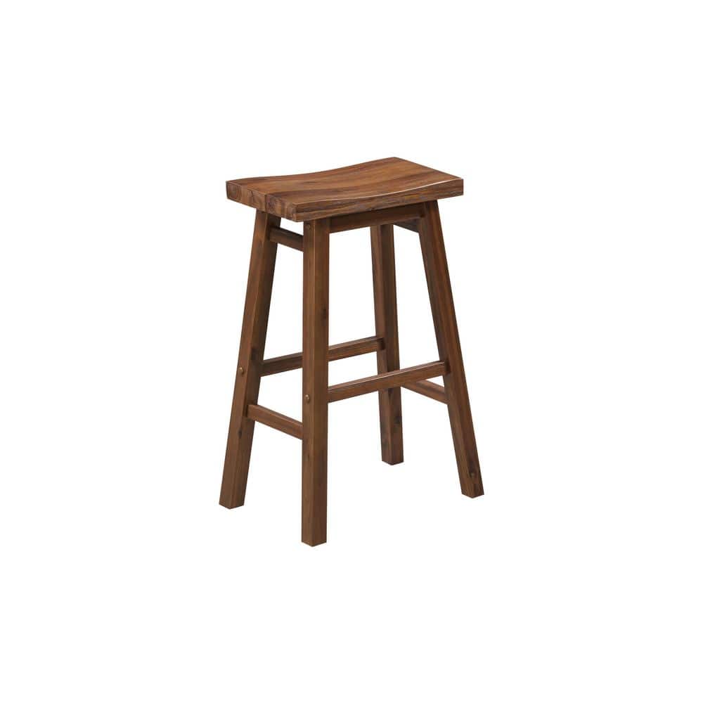 Chestnut Brown Solid Wood Backless Saddle Bar Stools, Set of 2