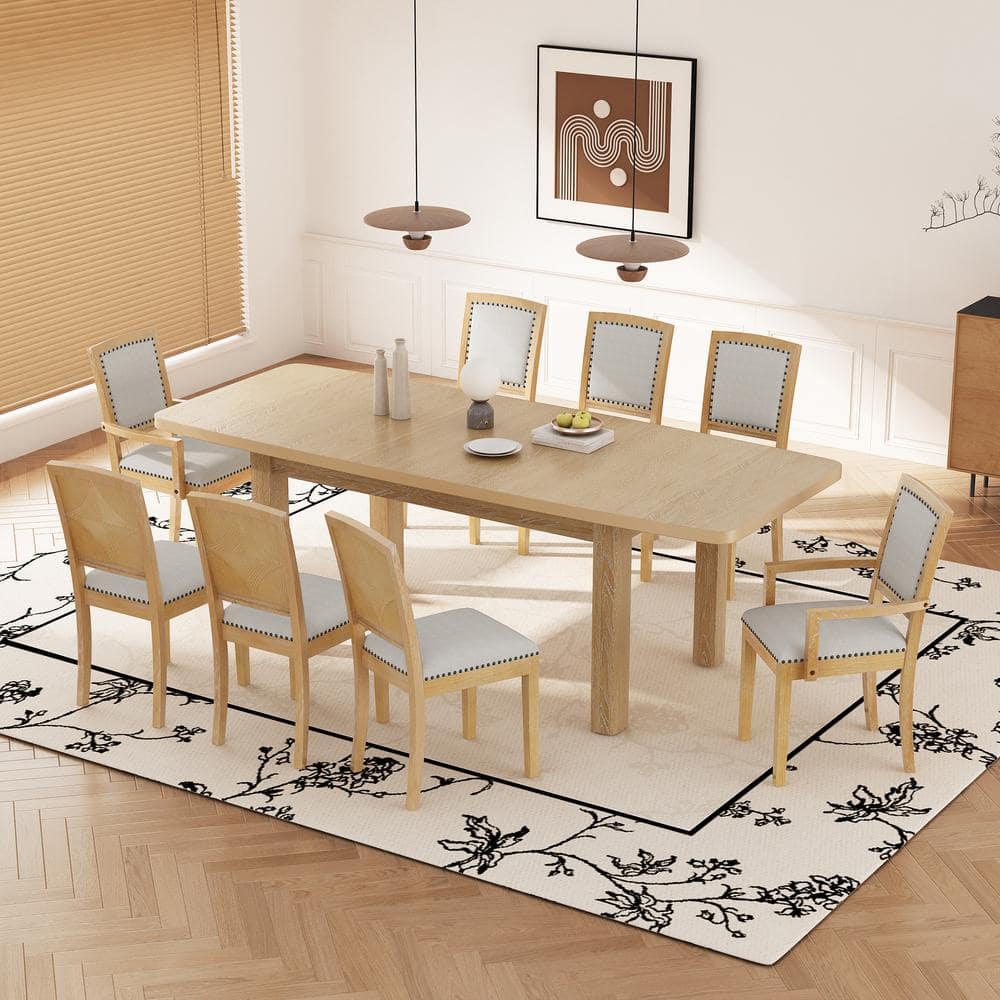 Harper & Bright Designs Rustic 9-Piece Natural Extendable