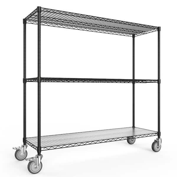 FUNKOL 3-Tier Heavy Duty Steel Wire Shelving Unit in Black (18 in. W x 48 in. H x 54 in. D)