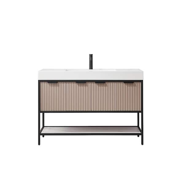 Marcilla 48 in. W x 20 in. D x 34 in. H Single Sink Bath Vanity in Almond Coffee with White Integral Sink Top
