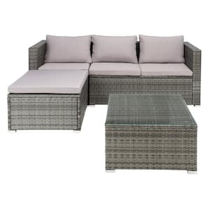 Madalina Gray Wicker Outdoor Patio Sectional with Gray Cushions