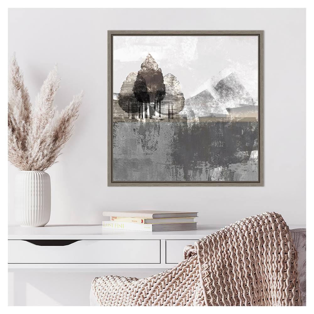 Northern Lights 22"x22" Abstract Landscape Canvas Art with Silver Floater Frame