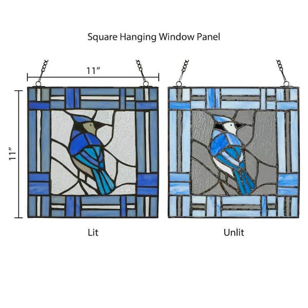 River of Goods Blue Jay Stained Glass Window Panel 20157