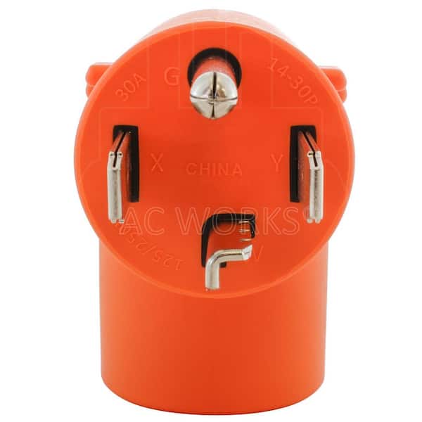 AC WORKS L6-30 Industrial Plug Adapter 30 Amp 250-Volt Locking Plug to L14- 30R 30 Amp 4-Prong Locking Female Connector ADL630L1430 - The Home Depot